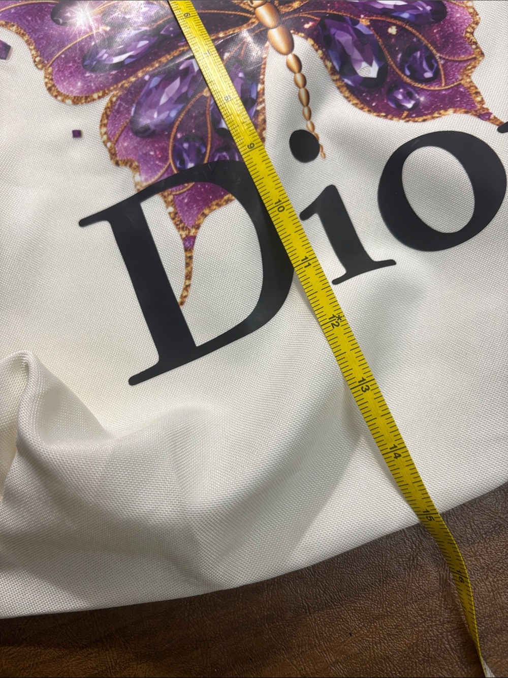 Cream Tote with Purple Butterfly Motif - Picture 5 of 6